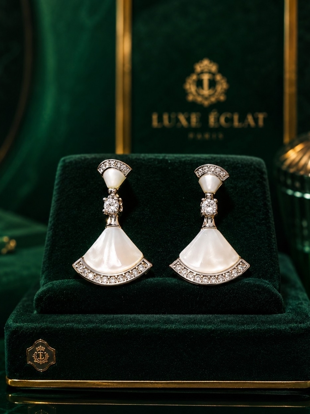 Luxury Pearl Fan Drop Earrings in White and Gold